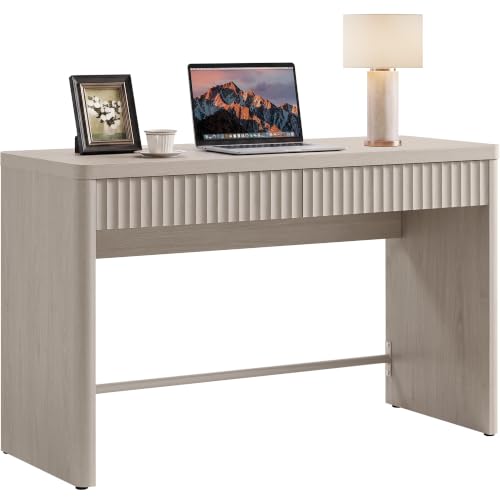 SICOTAS Office Computer Desk with 2 Drawers Modern Executive Writing Desk 48.8" Large Work Home Office Desks with Storage Fluted Makeup Vanity Table Study Table for Living Room Bedroom, White Alder - color: White Alder, size: 1 Piece