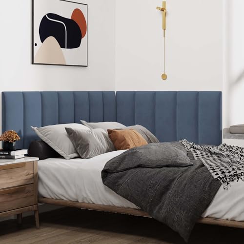 IFNOW Wall Mounted Headboard, Peel and Stick Panels, Navy Blue, Queen | Upholstered 3D Soundproof Acoustic Panels, Reusable and Removable, Padded Leather Bed Headboard, 9 Panels, 9.84" x 23.62" - color: Leather-navy Blue, size: Queen