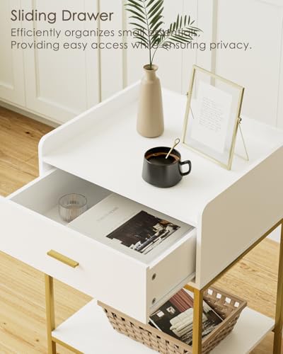 Masupu Nightstand, 3-Tier Modern Bedside Night Stand with Storage Drawer and Shelf, Large End Side Table for Bedroom, Living Room, White - color: Extra Large White