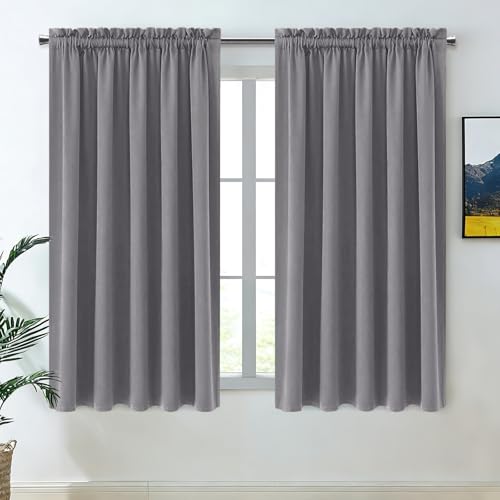DWCN Wide Blackout Curtains for Bedroom Living Room 70 x 63 Inch Long Grey | 2 Panels Set, Room Darkening, Thermal Insulated, Light Blocking, Rod Pocket Drapes, Noise Reducing Window Treatments - color: Grey, size: 70"W x 63"L (Pack of 2)