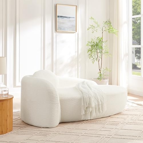JIVOIT Modern Oval Single Lazy Sofa Chair, Bouclé Fabric Single Lounge Chair with Integrated Backrest, Side Armrest and Pillow, Compact Space-Saving Lounge Chair for Living Room Bedroom (Beige//033) - color: Beige//033