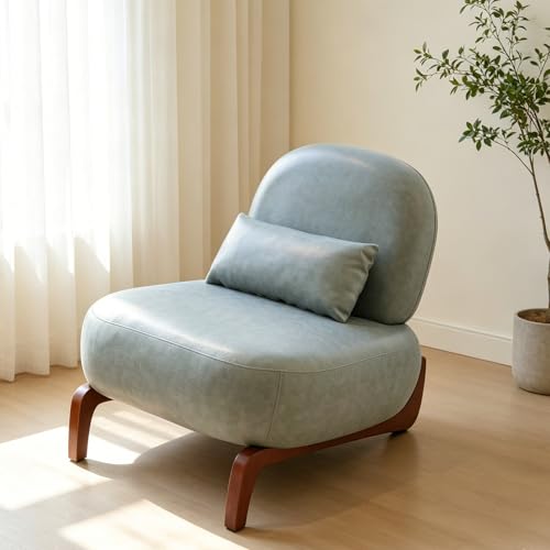 Chifee & Vingol Modern Accent Chair Armless Lounge Chairs with Wood Leg & Pillow Comfy Upholstered Reading Chair for Living Room Bedroom,PU Blue - color: Pu Blue