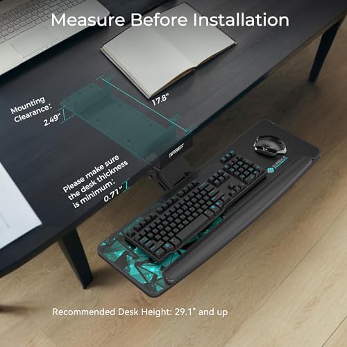 EUREKA ERGONOMIC Height Adjustable Mouse & Keyboard Tray Under Desk, 28x10'' Large Slide Out Swivel Tilt Computer Keyboard Drawer with Pad for Gaming Home Office, Dual Mount - color: Black & Green, size: 28 Inches