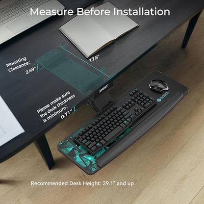 EUREKA ERGONOMIC Height Adjustable Mouse & Keyboard Tray Under Desk, 28x10'' Large Slide Out Swivel Tilt Computer Keyboard Drawer with Pad for Gaming Home Office, Dual Mount - color: Black & Green, size: 28 Inches