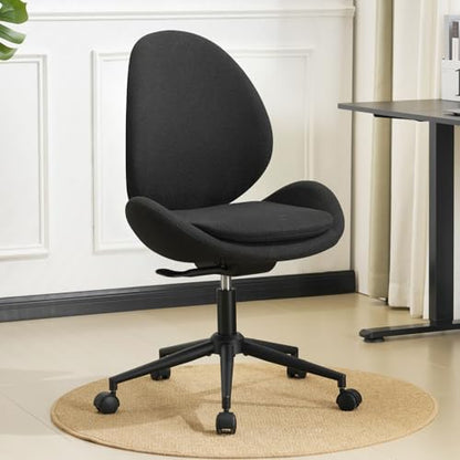 Armless Office Chair with Wheels, Luxury Chenille Swivel Desk Chair with Ergonomic Curved Teardrop Back, Double-Layer Seat, Adjustable Modern Vanity Chair for Makeup, Home Office, Black - color: Black, size: Teardrop Back