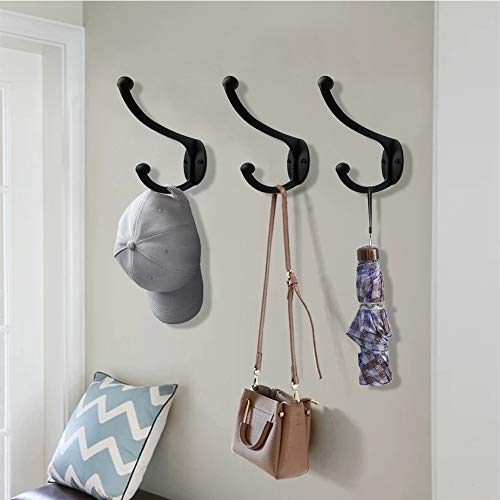 ZEYU 20Pcs Wall Hooks, Coat Hooks Hardware Heavy Duty Hooks for Hanging Coats Double No Rust Black Hook Wall Mounted with Screws for Key, Towel, Bags, Cup, Hat - color: 20Pcs Black
