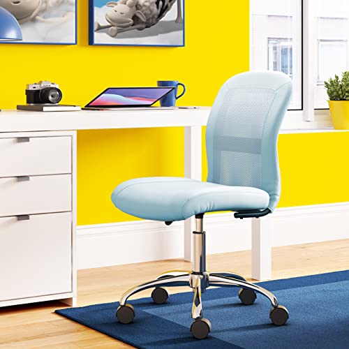 Serta Essential Armless Task Chair, Small Desk Chairs with Wheels, Breathable Mesh Back and Faux Leather, Quality Foam Cushion Seat for Comfort, Minimal Design for Vanity Table, Blue - color: Blue Sky
