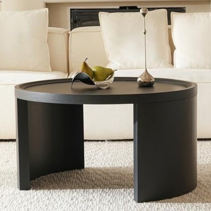 Round Nesting Coffee Table Set of 2, 31.5 and 18 in, Black | Round coffee table set, nesting tables for living room, use separately, space-saving design - color: Black