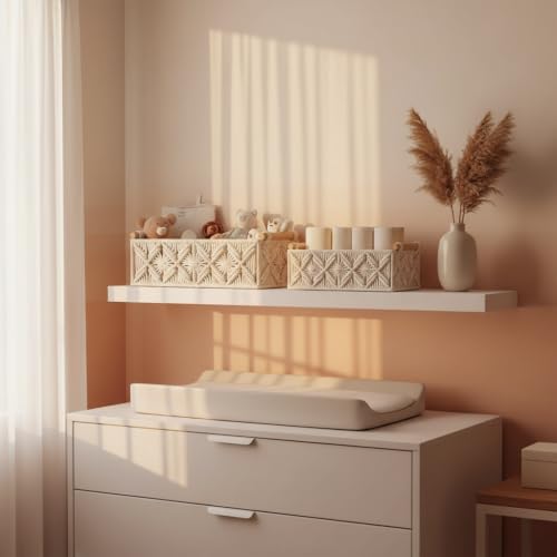 Boho Decor Basket for Toilelt Paper Storage Bathroom Baskets for Organizing | for Bedroom Living Room Nursery Home Decor and Entryway Countertop Storage Use,White - color: white