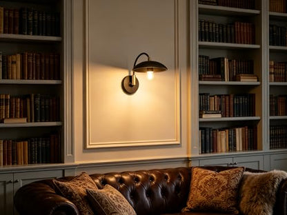Phansthy Modern Brass Wall Sconce Hardwired 2 Pack, Adjustable Lighting Direction Wall Light, Swing Arm Wall Lamp with 8.5" Metal Half Sphere Shade for Bedside Reading, Farmhouse (Black Gold) - color: Black Gold