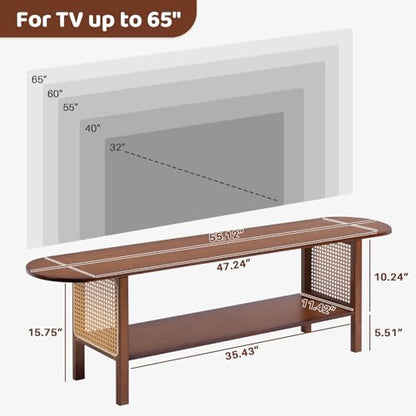 HollyHOME Bamboo TV Stand with Storage for TVs up to 65", Modern Entertainment Center with Rattan Side, Accent TV Table with 2 Shelf, Media Console TV Stand for Living Room, Bedroom, Walnut - color: Walnut Rattan Side