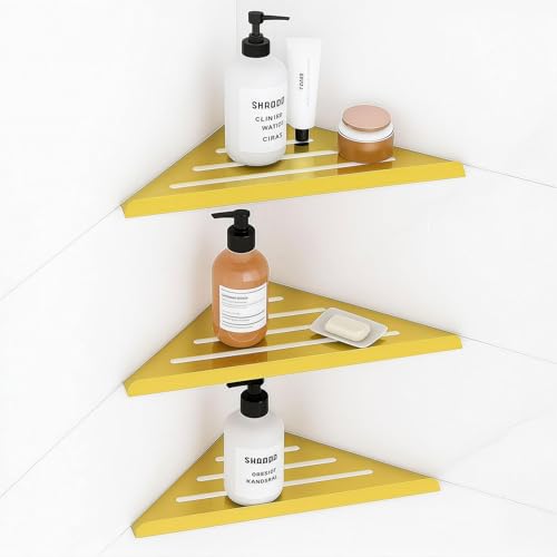 Shower Corner Shelf,304 Stainless Steel Caddy, No Drill Shower Shelf,Won't Fall Off Shower Organizer, Large Capacity Floating Corner Shelves Shampoo Holder (Gold 3-Pack) - color: Gold 3-pack