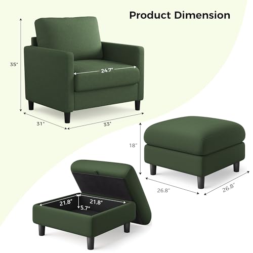 Welzona Sofa Accent Chair with Ottoman, 33" Teddy Reading Chair and Ottoman | Comfy Teddy Fabric, Tool-free Setup, Washable Covers, All-wood Chair and Ottoman Sets for Living Room, Bedroom, Green - color: Green, size: standard & ottoman