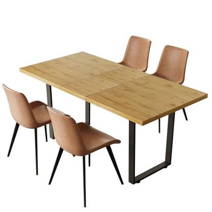 Mid-Century Extendable Dining Table Set, 51"-67", 6 Upholstered Chairs - color: Table With 4 Brown Chairs, size: 51"-67"