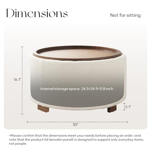 Zihanhome 30 Inch Round Storage Ottoman, Ottoman Coffee Table with Lift Off Lid, Boucle Modern Ottomans with Storage for Living Room, Bedroom, Apartments (Beige) - color: Beige