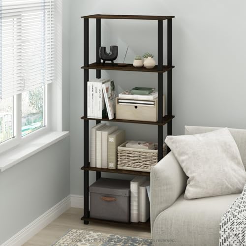 Furinno Turn-S-Tube Storage Shelves Set of 2, 3-Tier Book Shelf, Corner Shelf, Toolless Open Shelves, Square Tubes, for Organization and Storage, Living Room, Garage, Home Office, Amber Pine - color: Amber Pine/Black, size: 2-Pack, 3-Tier Square Tube