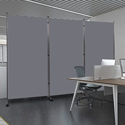 Room Divider 3 Panel Folding Privacy Screen, Round Pad Design Wall Divider | 71''Hx102''W, UV Protection Fabric, Wobble-free Metal Frame, Large 3 Panel Partition Room Dividers, Indoor Window Blackout - color: Grey