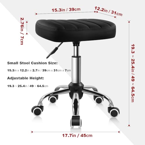 BFTOU Black Minimalist Square Swivel Stool with Wheel for Work SPA Shop Massage Height-Adjustable and Cost-Effective Rolling Stool Chair - color: Black