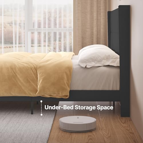 Gizoon King Bed Frame with Wingback Headboard, Upholstered Platform Bed | Bed Frame with Padded Headboard,Wooden Slats, Noise-Free, No Box Spring Needed, Easy Assembly,Dark Grey - color: Dark Grey, size: King