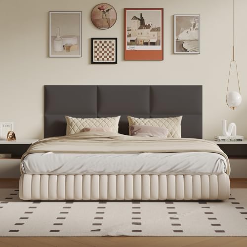 Gray Stick-On Wall Mounted Headboard - 6-Piece Modular Padded Bed Backboard for Queen and King Size Beds, 24 x 12 Inches Each, Easy-to-Install Sound-Proofing Upholstered Bed Headboard - color: Leather-dark Gray