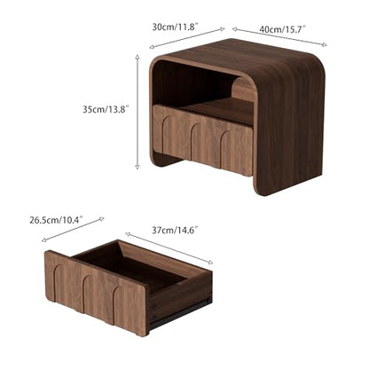 Floating Nightstand Set of 2, Wall Mounted Nightstand with Drawer | Bedside Table, Small Night Stand, with Open Storage Shelf, for Bedroom, Modern, Walnut
