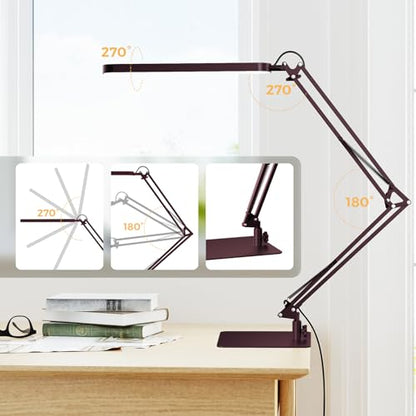 LED Desk Lamp with Slim Base - Adjustable Swing Arm Desk Light, Dimmable, Timer, Eye Protection, Memory Function, 1300LM, 12W, Red - style: Red swing arm with Base