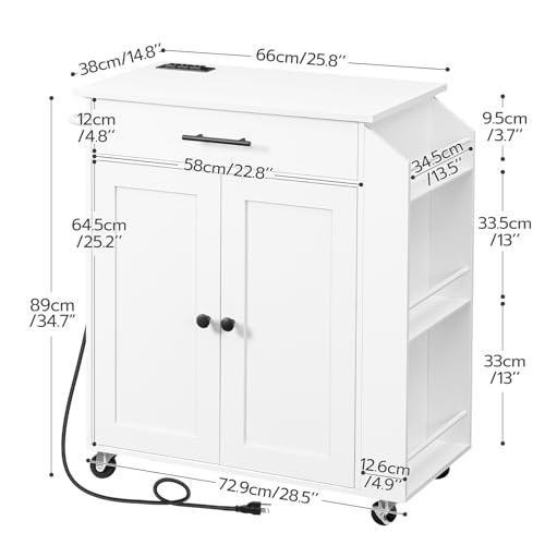 HOOBRO Kitchen Island with Power Outlet, Kitchen Storage Island with Spice Rack and Drawer, Rolling Kitchen Cart on Wheels, for Home, Kitchen and Dining Room, White WT82UZD01G1 - color: White