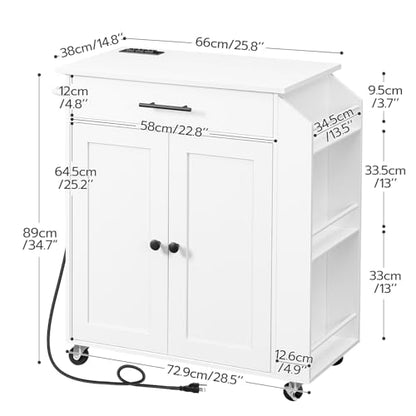HOOBRO Kitchen Island with Power Outlet, Kitchen Storage Island with Spice Rack and Drawer, Rolling Kitchen Cart on Wheels, for Home, Kitchen and Dining Room, White WT82UZD01G1 - color: White