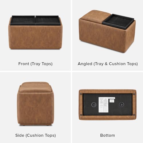 mopio Levi Storage Bench with Reversible Tray, Modern Storage Coffee Table, Bedroom Bench, Rectangular Cube Upholstered Coffee Table Ottoman for Living Room, Bedroom (Faux Leather, Pecan Brown) - color: Brown Pu Leather, Rect.
