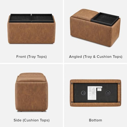 mopio Levi Storage Bench with Reversible Tray, Modern Storage Coffee Table, Bedroom Bench, Rectangular Cube Upholstered Coffee Table Ottoman for Living Room, Bedroom (Faux Leather, Pecan Brown) - color: Brown Pu Leather, Rect.