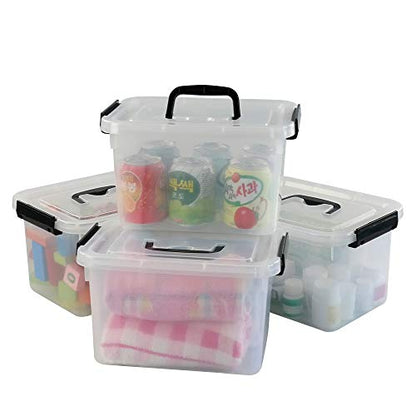 5 Liter Clear Storage Box, 4-Pack Plastic Latching Box with Lid | BPA-Free Plastic, Small Storage Bins, Plastic Storage Container, Dust-Proof Clear Design for Small Items - size: 5 L