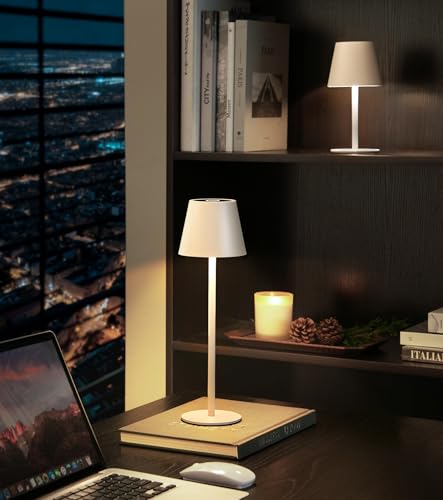 Cordless Table Lamp, Portable Battery Operated Lamp with 3 Color Temps and Stepless Dimming, Rechargeable Table Lamp for Dinner, Desk, Cafe, Outdoor (White) - color: White, size: 1 Pack