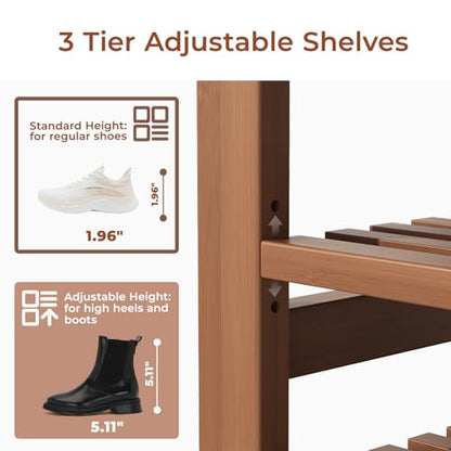 39.4" Bamboo Shoe Bench with Cushion, 6 Hooks Coat Rack, 3-Tier Adjustable Storage Bench for Entryway, Heavy Duty Shoe Rack Organizer with Removable Soft Cushion for Living Room Bedroom Hallway - size: 39.4"