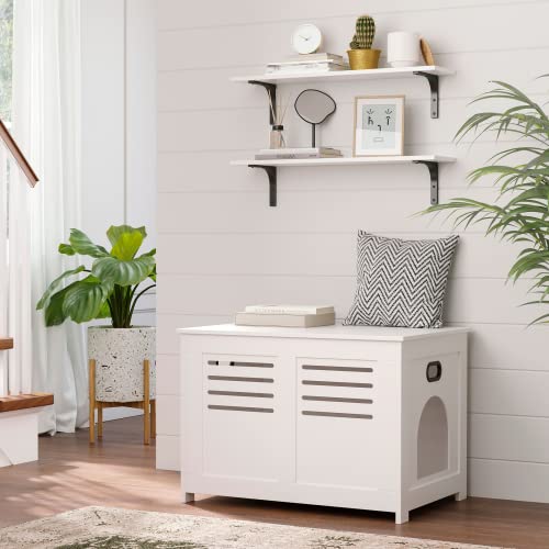 Long Wall Shelves, 23.6Inch Wooden Wall Mounted Shelves, Set of 2 | Floating Book Shelf, Sturdy Metal Bracket Easy Assembly, Max Load 22lbs, Wall Storage Ledges, Bedroom/Bathroom/Kitchen, White - color: White, size: 23.6 Inch