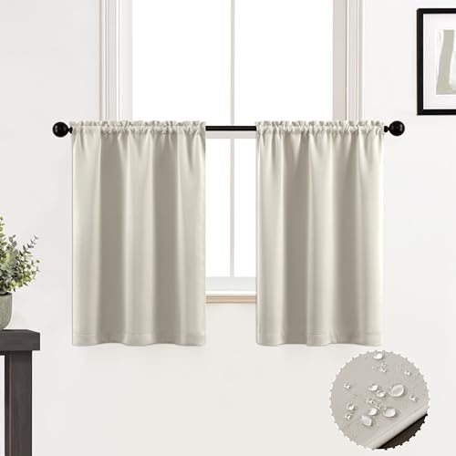 XTMYI Front Door Curtains Small Window,Blackout Waterproof Narrow Curtains for Wood Shower Window,Rod Pocket 2 Panels,30x24 Inch Length,Cream Ivory - color: Ivory, size: 30"W x 24"L (Pack of 2)