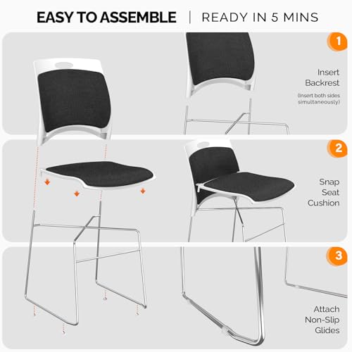 VINGLI Stackable Plastic Mesh Padded Chairs for Office Set of 12, Black | Stacking Chairs with Metal Sled Base, Ergonomic Plastic Pad Seat & Back, Waiting Banquet Guest Break Room, Easy to install - color: Black, size: 12 Pack