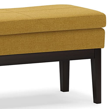 SIMPLIHOME Carlson 45" Wide Vegan Leather Rectangle Ottoman in Marigold | Mid-century modern ottoman bench with a padded seat; perfect footstool, footrest or pouf for bedroom or entryway. - color: Marigold, style: Ottoman Bench