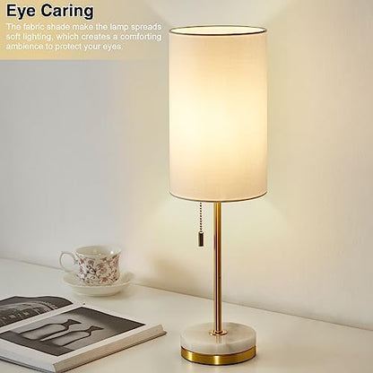 Desk Lamp & Table Lamp Set of 2, Bedside Lamps for Night Stands - Modern Small Table Lamps with Marble Base, Fabric Shade, Mini Pull Chain Bedroom Lamps for Living Room, Office, Reading (Gold) - color: Gold, White