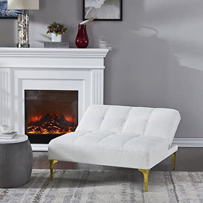 KEVINSPACE 35.5" Modular Sectional Sofa Couch, 1 Seater Cozy Portable Couches, Living Room, Single Chair, Modern Convertible Couch Teddy Fabric Sofa with Pillow, Gold Legs for Small Spaces 1PCS White - color: 1pcs White