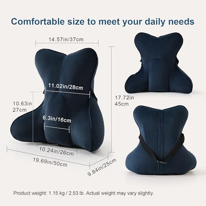 Lumbar Support Pillow(Pat. Pend) – Multi-Functional Ergonomic Back Cushion for Office Chair, Car Seat & Sofa, Reading Pillow with Firm Multi-Zone Support to Relieve Lower Back Pain,Teal Blue - color: Teal Blue