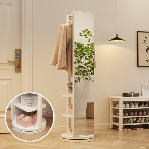 WoodsWhisper Full Length Mirror Coat Rack Solid Wood Floor Mirror 66"x12" Full Length Mirror with Stand Long Mirrors for Bedroom,Living Room (White, 66" Lx12 W) - color: White, size: 66"Lx12"W