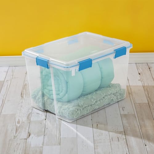 Sterilite 19384304 80 Quart/76 L Gasket Box, Clear Lid & Base with Blue Aquarium Latches & Gasket (4 Pack) - size: 80 Quart, style: 4 Pack
