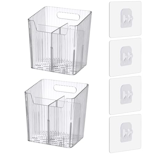 Lae Nuvole 2Pcs Storage Organizer Bins, Wall Shower Toothbrush Caddy, Clear | with Dividers & 4 Adhesive Pads, No Drill, Renter Friendly, BPA-Free PET, Fits Bathroom, Apartment, RVs, Cabinet/Pantry Door - color: Clear-4.33x3.54x4.53in