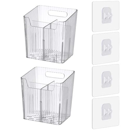 Lae Nuvole 2Pcs Storage Organizer Bins, Wall Shower Toothbrush Caddy, Clear | with Dividers & 4 Adhesive Pads, No Drill, Renter Friendly, BPA-Free PET, Fits Bathroom, Apartment, RVs, Cabinet/Pantry Door - color: Clear-4.33x3.54x4.53in