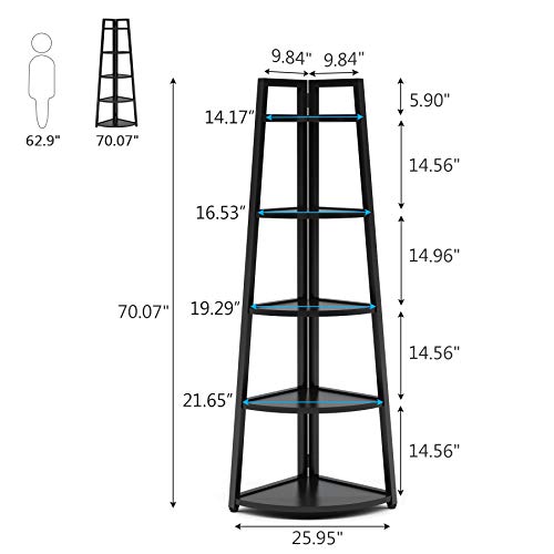 Tribesigns 70 inch Tall Corner Shelf, 5 Tier Modern Corner Bookshelf Bookcase Industrial Corner Ladder Shelf Plant Stand for Living Room, Kitchen, Home Office (Black) - color: Black