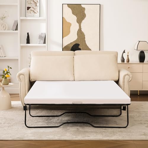 Queen Pull Out Couch Sofa Bed, 74' Large Convertible Sleeper Sofa, 2 Seater Loveseat Sofa-Bed with Queen Size Mattress for Living Room Small Spaces Apartment Studio, Beige - color: Beige, size: Convertible Sleeper Sofa Bed-2 seat