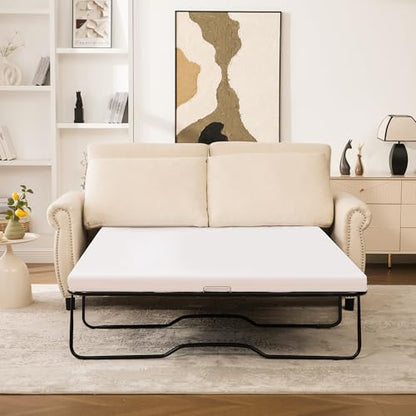 Queen Pull Out Couch Sofa Bed, 74' Large Convertible Sleeper Sofa, 2 Seater Loveseat Sofa-Bed with Queen Size Mattress for Living Room Small Spaces Apartment Studio, Beige - color: Beige, size: Convertible Sleeper Sofa Bed-2 seat