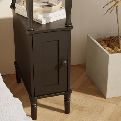 Veegle Narrow Nightstand,Skinny End Side Table (Black) | Mid-Century Modern Night stand with Storage,bedside table for Bedroom and Living Room - color: Black
