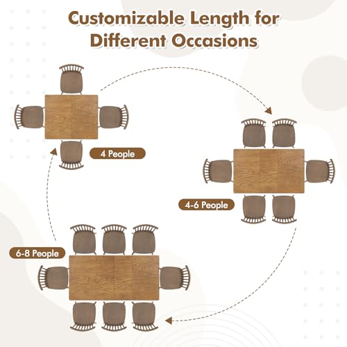 Giantex Rectangular Extendable Dining Table for 4-8 People with Rubber Wood Legs, 220 Lbs Capacity, Large Folding Kitchen Table for Dining Room, Living Room, Small Space, Dinner, Dinette