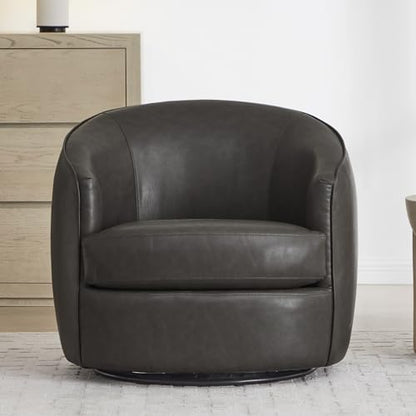 CHITA Leather Barrel Swivel Accent Chair, Wood Frame, Fully Assembled, Grey | Modern Armchair with FSC Certified Wood Frame, Living Room Chair for bedroom & office, 31.5"Dx32.3"Wx28.7"H, 350 Lbs Capacity - color: Grey - Faux Leather